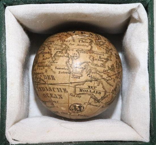 An early 19th century German pocket globe, possibly by Bauer for Sterne, 1.5in.